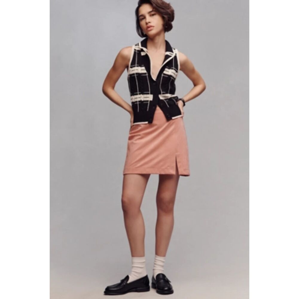 Anthropologie Maeve Faux Suede Mini Skirt Rose Blush Pink SZ 10 NWT